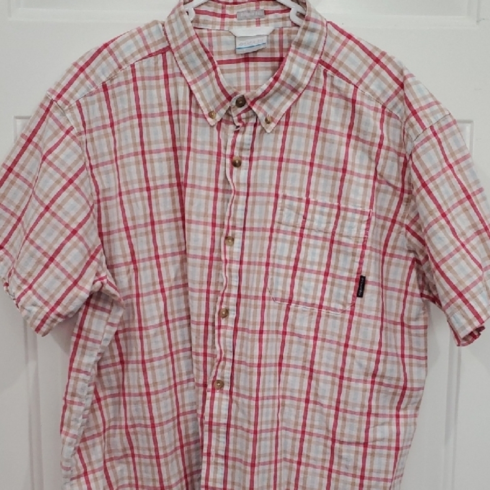 Columbia Regular Fit Casual Red Plaid Button-Down Shirt